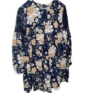 Tassels-N-Lace Floral BOHO Dress Sz Small navy/beige E2